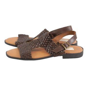 Woven Leather Sandals, T-Strap Slingbacks, Womens Size 11 Shoes, Brown Huarache